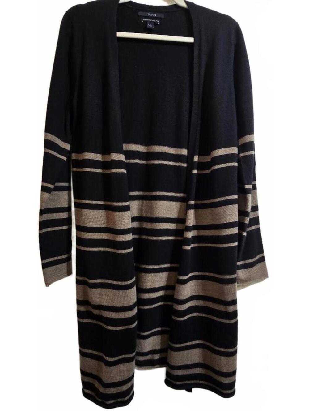 Tahari Long Open Front Striped Cardigan Sweater Size M